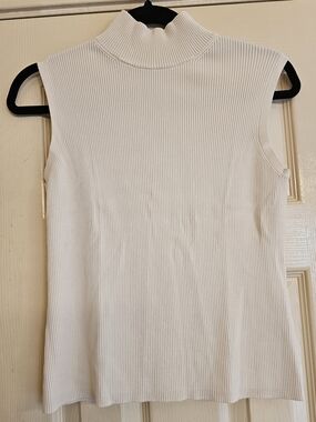 City Silk Sleeveless Ribbed Mock Neck Top